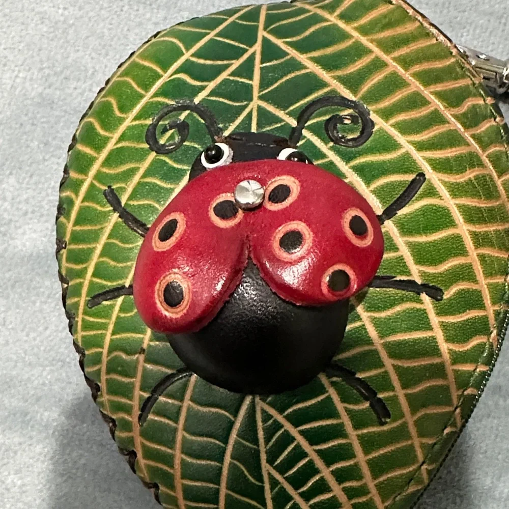 Leaf-Shaped Leather Small Wristlet with 3-D Ladybug NWOT